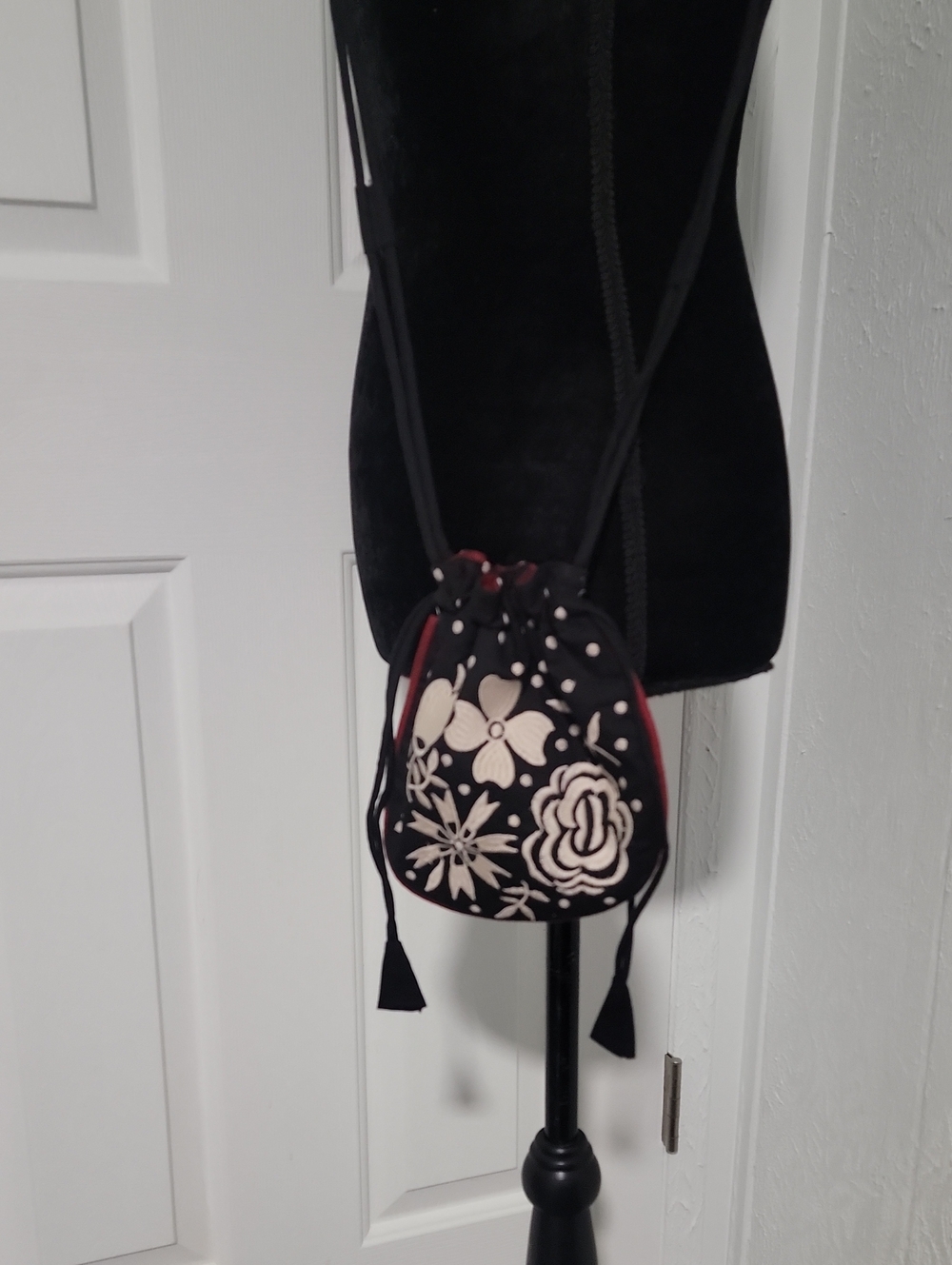 Gudrun Sjoden Mini Drawstring Crossbody Bag Embroidered 100% Organic Cotton